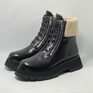 3.1 Phillip Lim Kate Zip Lug-Sole Shearling-Trimmed Leather Combat Boots size 39
